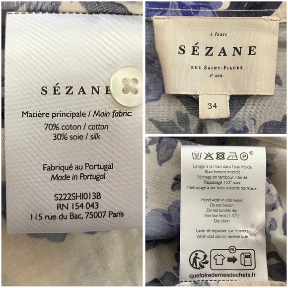 SEZANE Blue & White Floral Printed Lightweight Silk Button Down Pierro Shirt - Picture 14 of 15